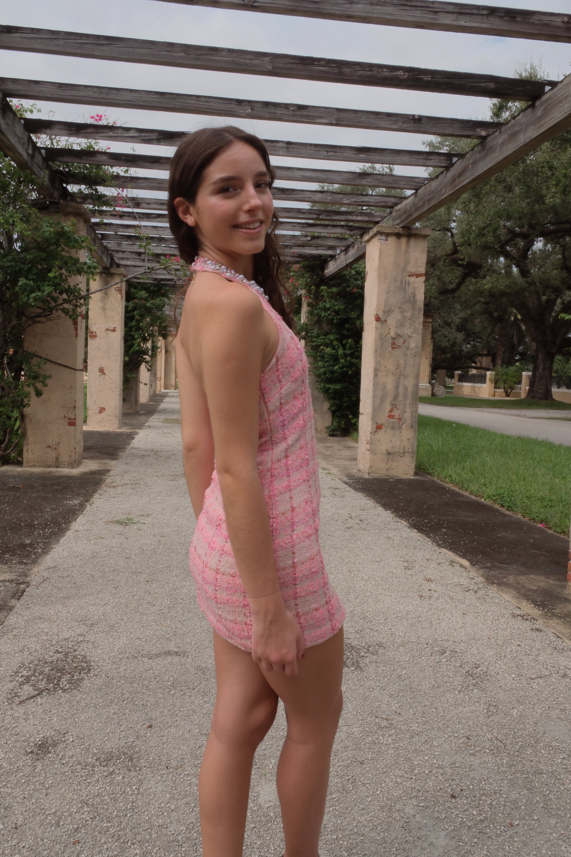 Speakeasy Dress in pink skies tweed