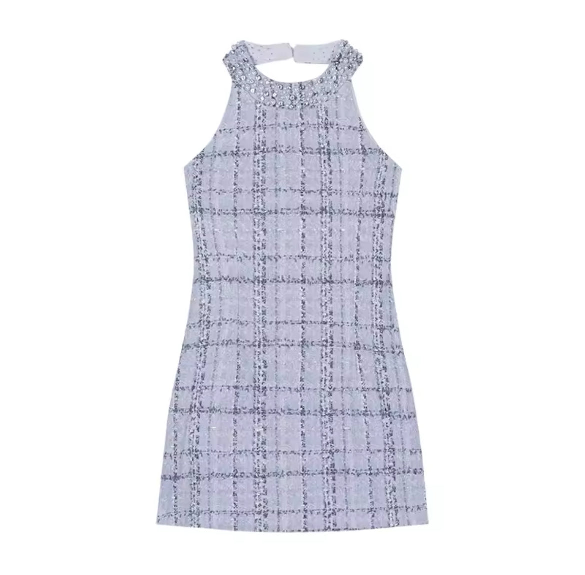 Speakeasy dress in blue sky tweed